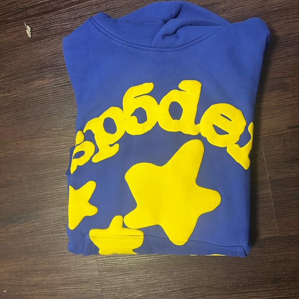 Men’s Blue & Yellow Star Sp5der Hoodie